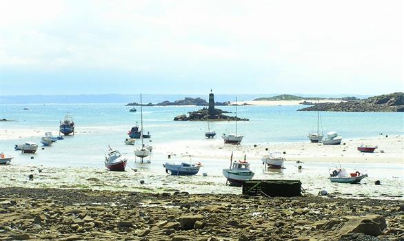 L'Île-Grande, en Pleumeur-Bodou : le port Saint-Sauveur à marée basse - Stereden, Village de Chalets